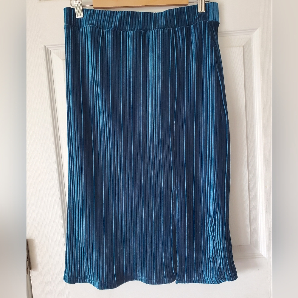 Modcloth Dark Teal Velour Line Textured  Stretch Pullon Skirt  Womens Size Large